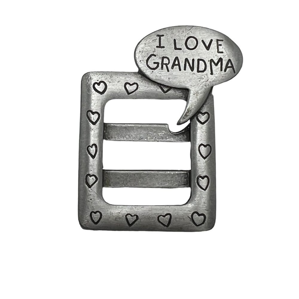 JJ Jonette Vintage Brooch I Love Grandma Photo Frame Pewter Tone Pin